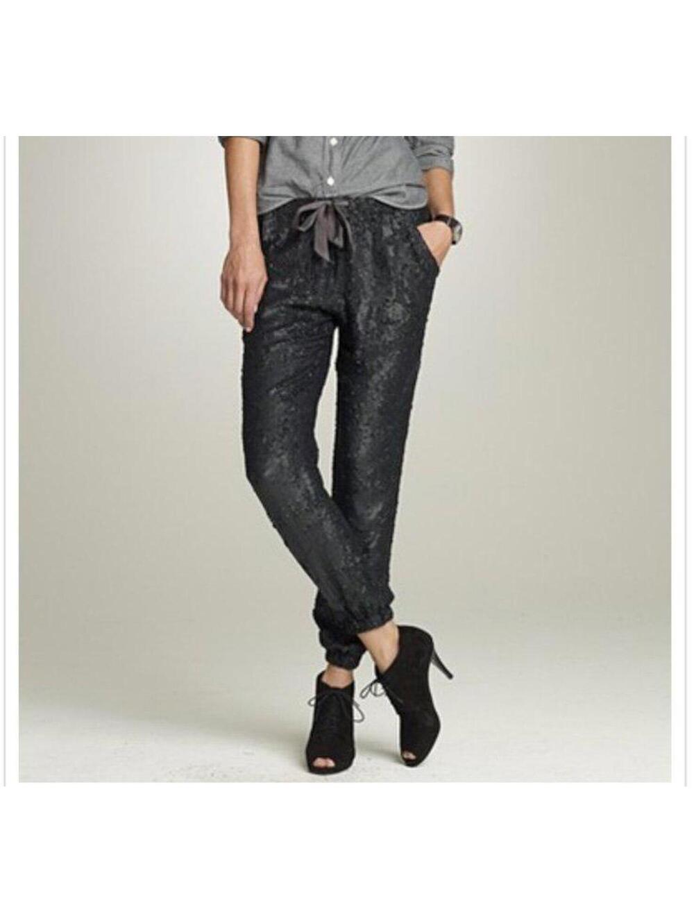 NWOT J. Crew Sequin and Silk Jogger Style Pants Sz 0/14” waist
